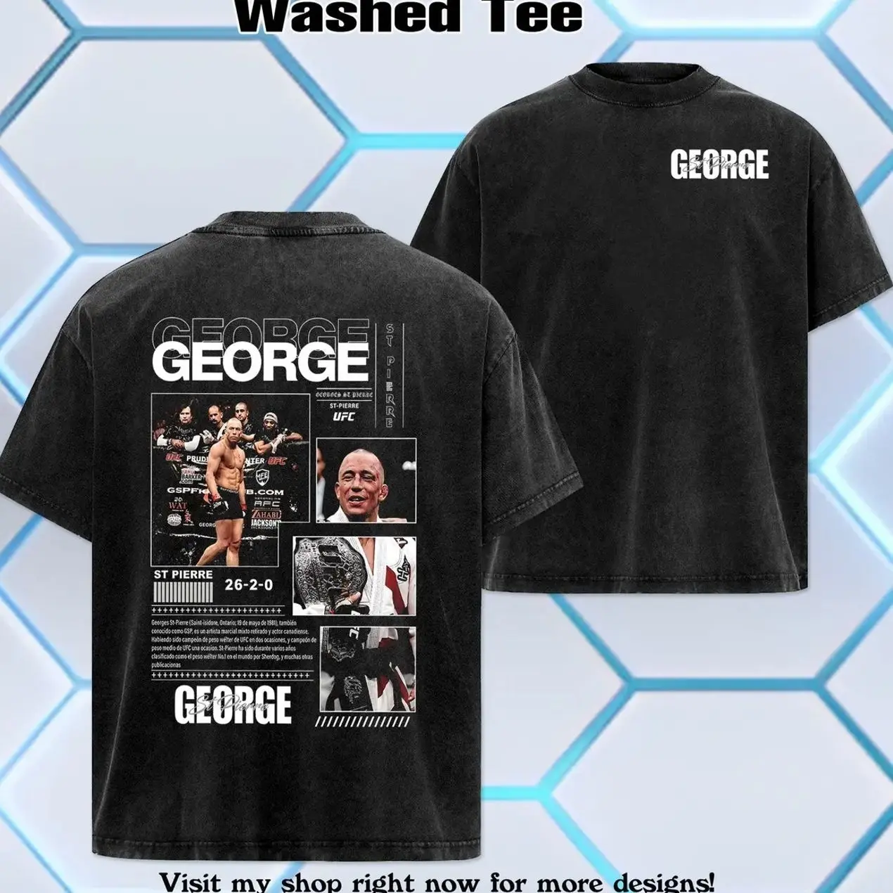 UFC 2026 - GEORGES ST-PIERRE Washed T-Shirt - Hoodie, UFC Menswear Apparel - Unisex Cotton Round Neck Crewneck T-Shirt, Casual Fashion Top Gift for UFC Fans Summer Vibe, UFC Merch, Sport Style TFY