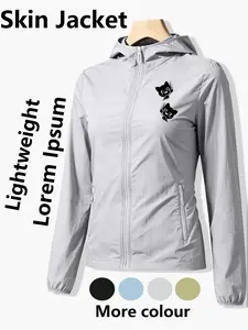 Womens Hooded Ultra-Thin Skin Jacket Coats, Long Sleeve Fashion Casual Trendy Comfortable Lightweight Breathable Quick Dry, Peeking Black Cat Print, Loose Fit, Suitable for Daily Commute Outdoor Travel, Multi-Color Available All Season Versatile
