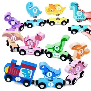 Wooden Magnetic Train Educational Math Number Dinosaur Calculation Toy, Desktop Game, Montessori Preschool, Gift for Boys and Girls
