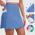 MOTEEPI Skorts for Woman with Pockets 16" Golf Athletic Skirts Scalloped Hem Tennis Skirt Dressy Casual skort for petite women skort for plus size women with pockets skort for tall women knee length womens skort for moms casual slim fit skort women
