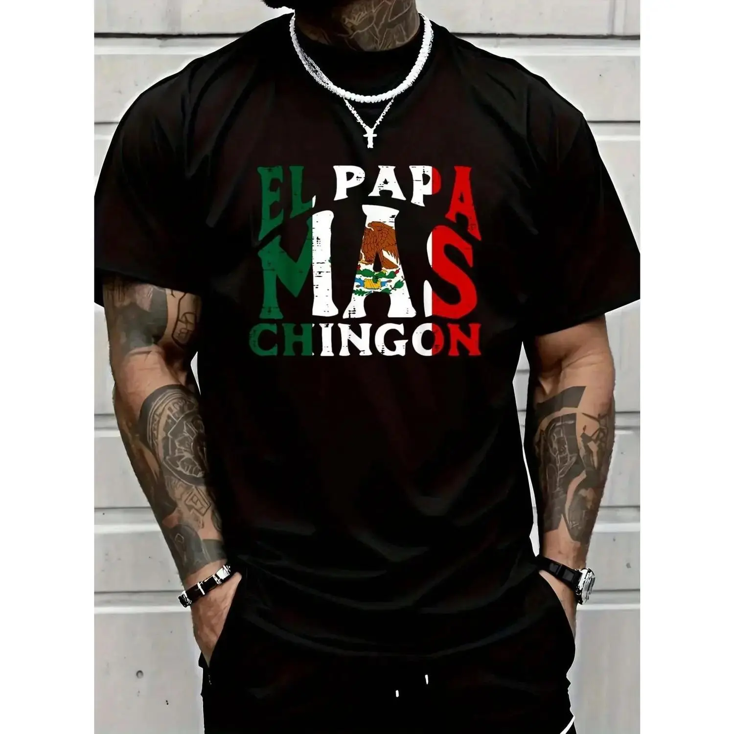 Bold El Papa Mas Chingon Graphic T Shirt Showcasing Mexican Flag Colors for a Swagger Statement