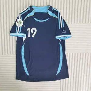 2006 Jersey Away Long Short No. 19 Messi Riquelme Soccer Training Jersey Sleeve