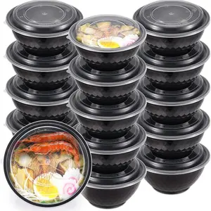 36 ounce thick meal preparation bowl with lid, plastic container with transparent lid, suitable for noodles, potty, salad, soup - refrigerator, microwave and dishwasher (50 packs)