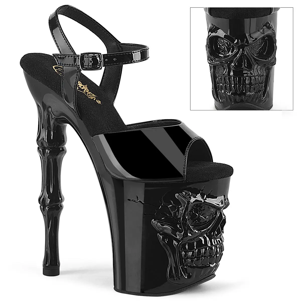Women's Classy Black Patent Platform Stiletto High Heels - Rapture-809 (8 in + 4 in) Elegant Dress Footwear, High Heel