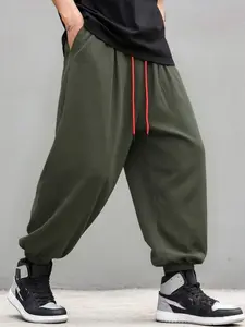 Men's stylish loose linen long pants, summer lightweight wide-leg harem pants, breathable and quick-drying sports pants, suitable for wearing in spring, summer and autumn, hip-hop style flared pants