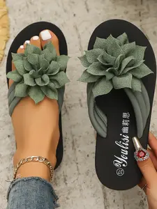 Women's Plus Size Flower Sandals Summer Outdoor Non-Slip Soft Sole Open Toe Slippers, Comfortable and Stylish Footwear for Women