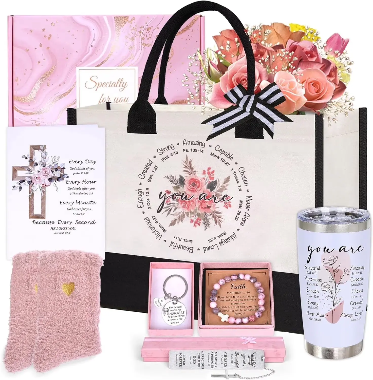 Christian Gifts for Women Faith, Inspirational Religious Gifts for Women, Catholic Spiritual Gifts, Faith Based Gift Baskets, Baptism Mothers Day Birthday Gift Set for Mom Sister Friend Wife