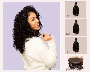 Brazilian Deep Wave Bundle Set - 14" Frontal + 16", 16", 16" Bundles