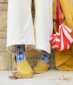Royal Yellow Closed Back Clogs for Women / Low Wooden Heel / Nubuck Leather / Swedish / Brett Low