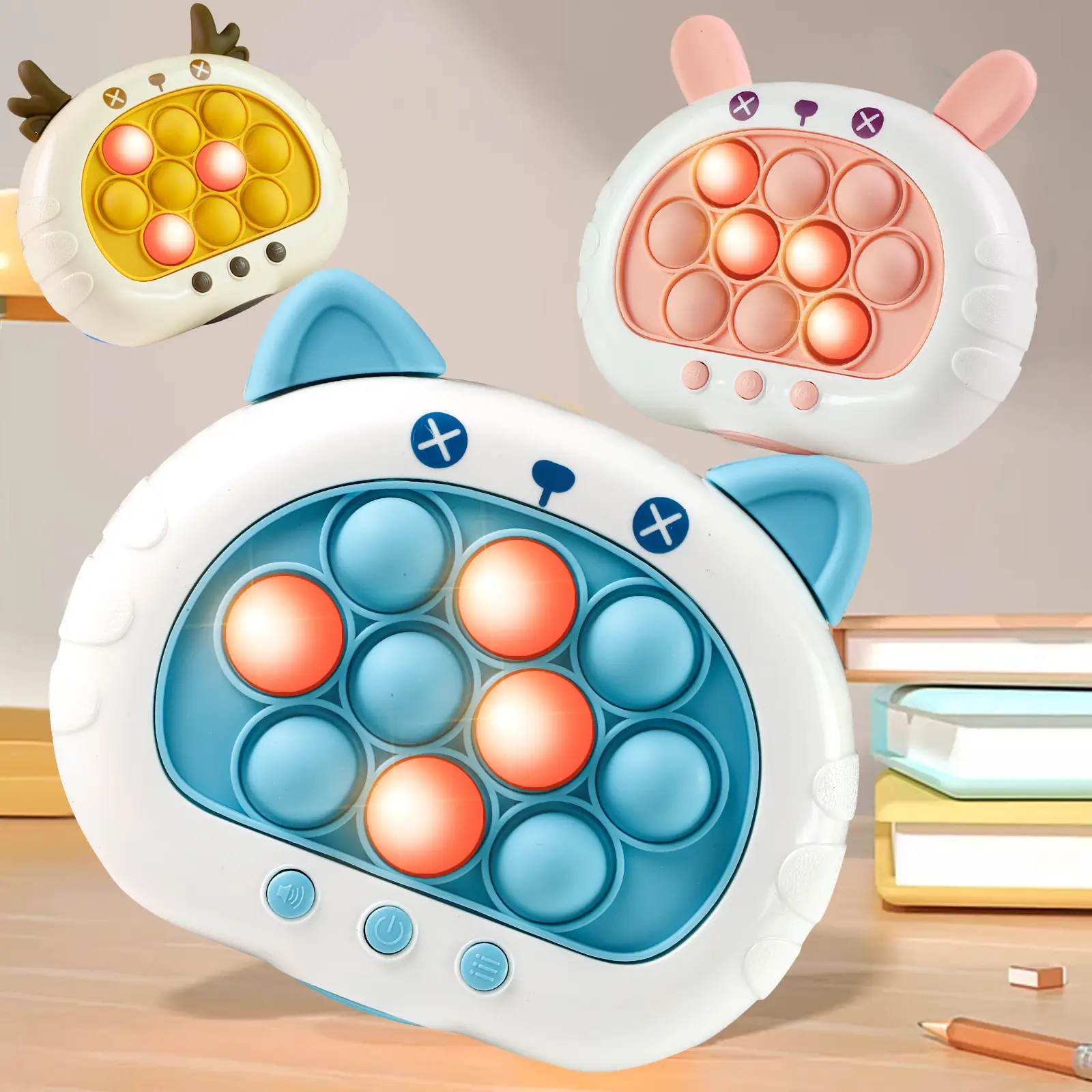 Fast Fun Push Press Quick Push POP Game Stress Relief Toy for Kids - Four Modes Fidget Board Breather Spinner Pen Karambit - Safe ABS Silicone Materia