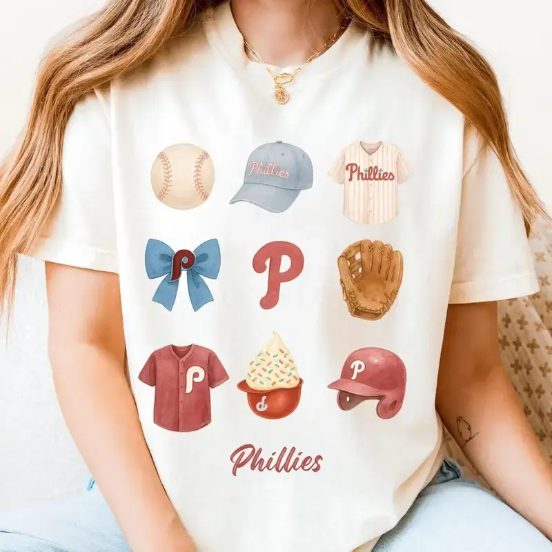 Phillies Women's & Girls T-Shirt, Watercolor Baseball Graphic Tee, Philly Fan Shirt, Matching Mom and Daughter Outfits