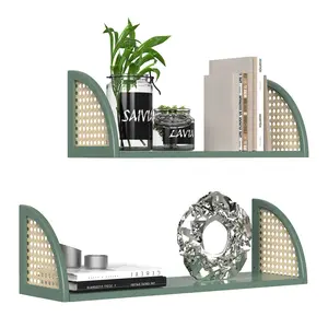 Set of 2 Rattan Wall Shelves for Farmhouse Decor - Box