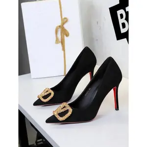 Women's Leopard Print High Heels, Glittering Stiletto Pumps, Rhinestone Buckle Design, Slip-On Comfortable Shoes for Women, Stylish & Elegant Footwear