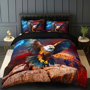 3-Piece Majestic Eagle Bedding Set - Vibrant HD Printed Duvet Cover and 2 Pillowcases, Breathable Polyester Fiber, Comfortable for All Seasons, Suitable for Home or Dormitory Decoration