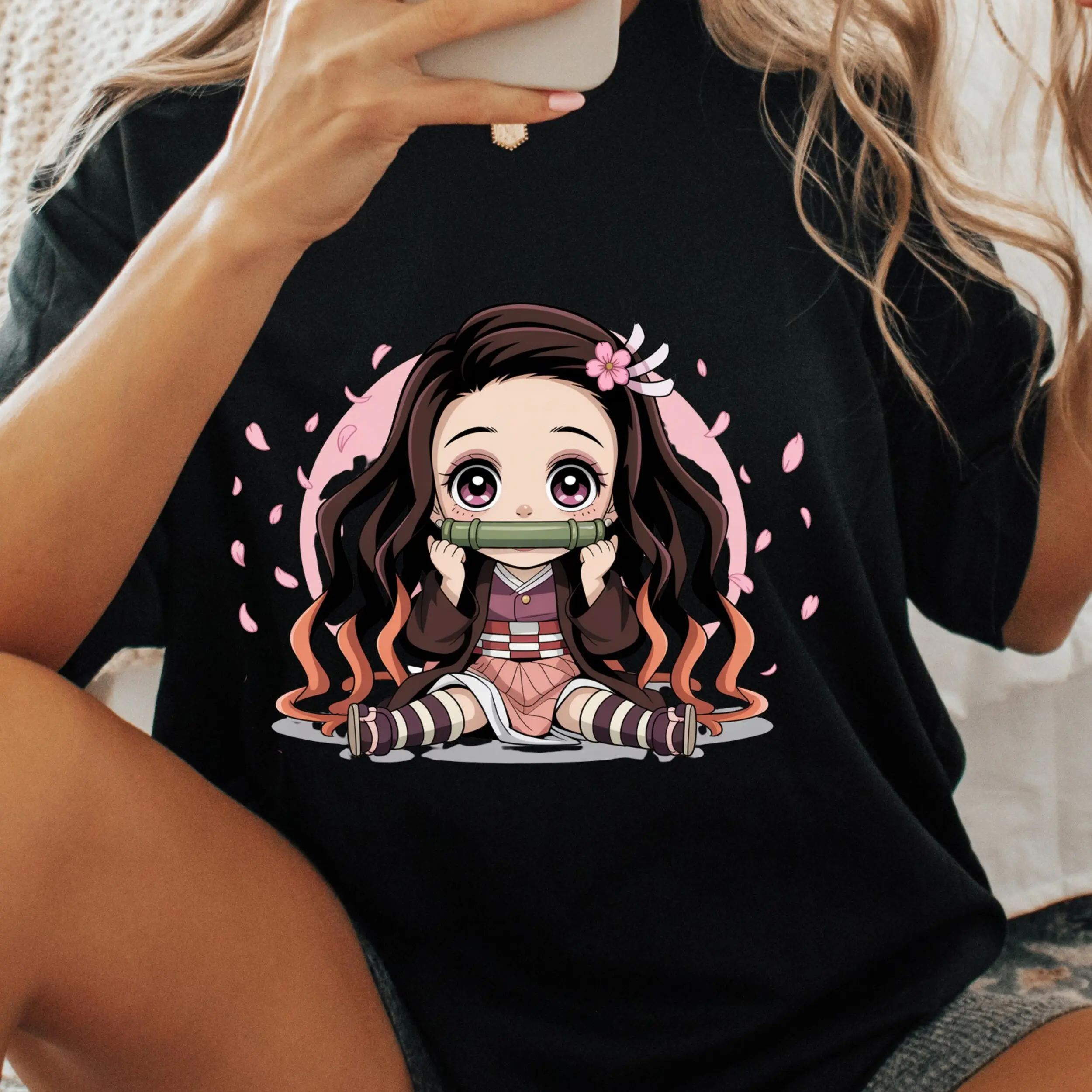 Cute Nezuko Kamado Demon Slayer Kawaii Anime Graphic Tee, Cute Nezuko Demon Slayer Anime Youth Shirt, Nezuko Kimetsu No Yaiba Anime T-Shirt for Men, Women and Kids