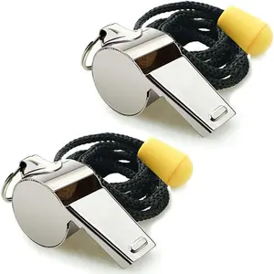 2 Pack Stainless Steel Sports Whistles with Lanyard, Loud Crisp Sound Great for Coaches, Referees and Officials