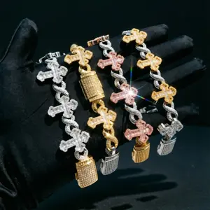 New Moissanite Iced Out Cross Infinity Bracelet  Micro Paved Moissanite Cuban Chain for Men & Women  Hip Hop Rap Jewelry