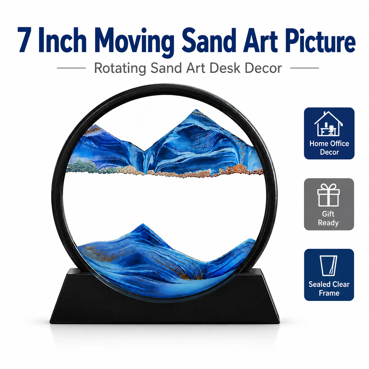 MIUVA Moving Sand Art Picture Quicksand Painting Round Glass Sandscapes 3D Deep Sea Art 7 inch for Living Room & Office Desk Decoration Calming Relaxing Art Ornaments Blue Minimalist Eye | Deals For You, Mid Year Sale, Restock, Summer Wins