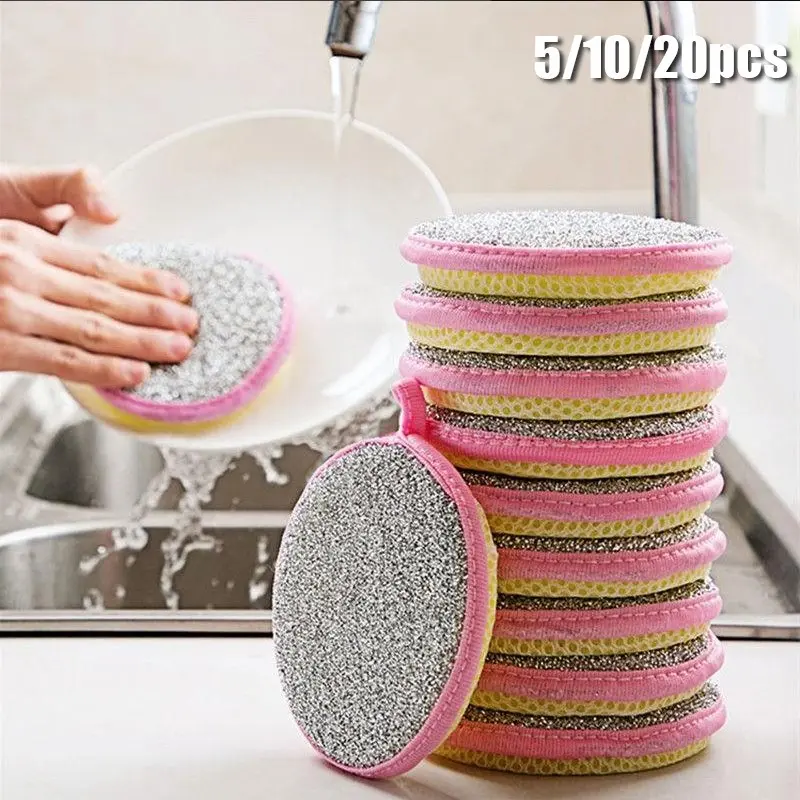5/10/20pcs Double-Sided Magic Dishwashing Sponge Brush Dish Scrub - Pot And Dish Cleaner with Stain Eliminating Power - Durable, Absorbent Kitchen Cleaning Towel for Grease-Free Foaming Surfaces