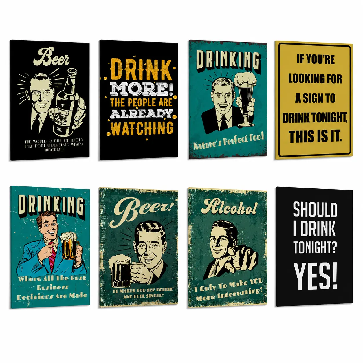Vintage Beer Canvas Poster Set, Funny Drinking Quote Wall Art Print, Retro Bar Pub Decor, Beer Lover Wall Art for Man Cave, Kitchen, Dining Room, Living Room, Bedroom, Office, Dorm