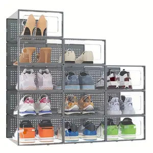 6pcs/12pcs Thick Transparent Shoe Boxes, Plastic Foldable Storage Box, Collapsible Shoe Wall, Flip Cover Design, Space-Saving Organizer for Shoes