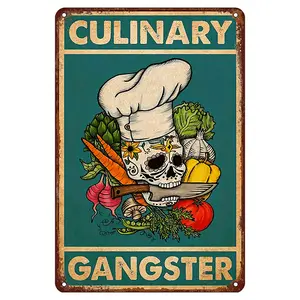 [2D Flat] Gift For Chef, Gift For Cooking Lover, Chef Culinary Gangster Retro Metal Tin Sign, Kitchen Funny Vintage Tin Sign Funny Wall Art Interior Decoration Metal Poster For Home Bar Cafe Garage Home