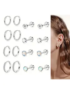 4-8 Pairs Flat Back Stud Earrings for Women Men Hypoallergenic  Titanium Steel Stainless Steel  Earrings for Sensitive Ears  Small Hoop Earrings Screw Back Cartilage Earring Set for Multiple Piercing Ear Studs