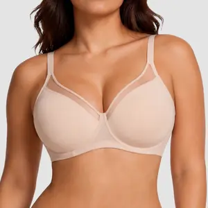 Lilylove Women's Supportive Minimizer Bra - Unlined, Breathable Cooling Mesh, Full Coverage, Non-Padded Underwire, Adjustable Straps, V-Neck, Plus Sized Friendly Lingerie for Big Busted Women (B-DDD/F), Elegant Casual All Seasons Underwear