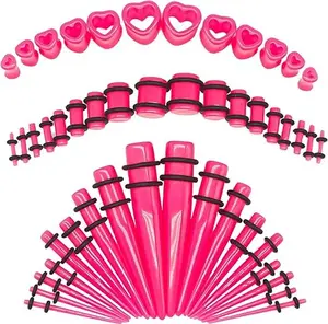 48 PCS Acrylic Gauge Kit Tapers Heart Tunnels Plug 14G-0000G Ear Stretching Set with Vibrant Colors Glossy Finish for Easy Wear and Precise Fit