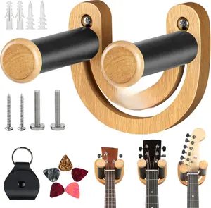 Guitar Wall Mount Hanger Adjustable U-Shaped Hook with 5 Picks and 1 Pick Bag for Acoustic Electric Bass Banjo Ukulele Mandolin CY0297