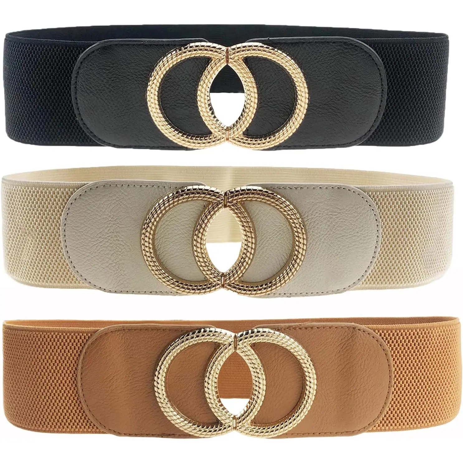 3-Pack Women's Fashion Belts, Vintage Corset-Style Cinch Waistband, Wide Synthetic PU Leather & Adjustable Elastic Belt for Dresses and Tunics, Trendy Belt, Vintage Waist Accessory