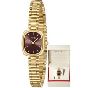 FIYTA Small Gold Watch Series Women's Watch, Rectangular Case, Adjustable Stainless Steel Bracelet, Wrapped by Stylish Gift Box, Elegant Present Watch for Women, Gold/Brown, Vintage
