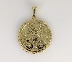 Plated Mexican Centenario Coin 50 Pesos Pendant Golden-Plated Geometric Cross Design Fashion Jewelry Item #0000740