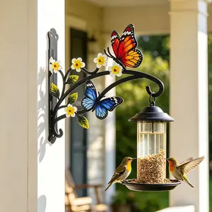Colorful Butterfly Hanging Plant Bracket, Metal Wall-Mounted Flower Basket Hanger, Outdoor Garden Rack for Flower Pots, Lanterns, Wind Chimes, Patio Decor