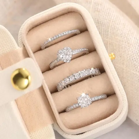 Luxury Heart Shaped Artificial Zircon Ring Set, Engagement Ring Set with Box, Fashion Jewelry Accessories for Women As Gift, Cubic Zirconia Rings, Beautiful Rings
