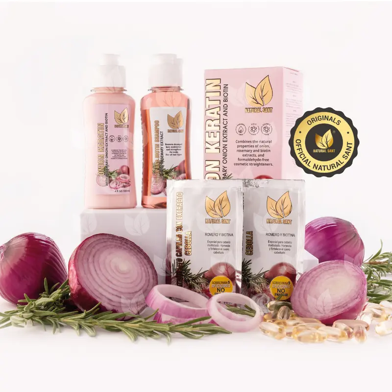 Natural Sant – Keratin & Shampoo Duo Box | Onion, Rosemary & Biotin | Anti-Frizz & Shine | Formaldehyde-Free (4.05 Fl Oz / 120 ml)