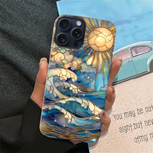 Trendy Case for iPhone 11/12/13/14/15/16/17 Air Pro Max Samsung A06 A16 A23 A46 55 A71 S21 S22 S23 S24 S25 FE PLUS ULTRA Art Sea Totem Ready Ultra Thin Shockproof Cute Pick for Girls Sun and Wave Design.NN05