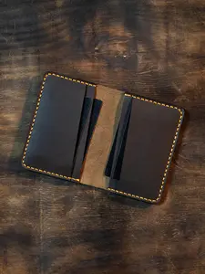 Leather Bifold Wallet Hand Stitched Minimalist Card Holder for Men Ideal Anniversary Christmas Halloween Gift
