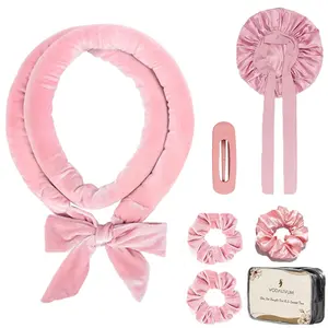 No-Heat Hair Curling Rods Set - 6 PCS 24cm Silk Satin Double-Layer Sleep Bonnet, Snap-Button Frizz Control Overnight Long-Lasting Curls Headband, Women's Haircare Gift (Beauty & Personal Care Hair Styling Tool)