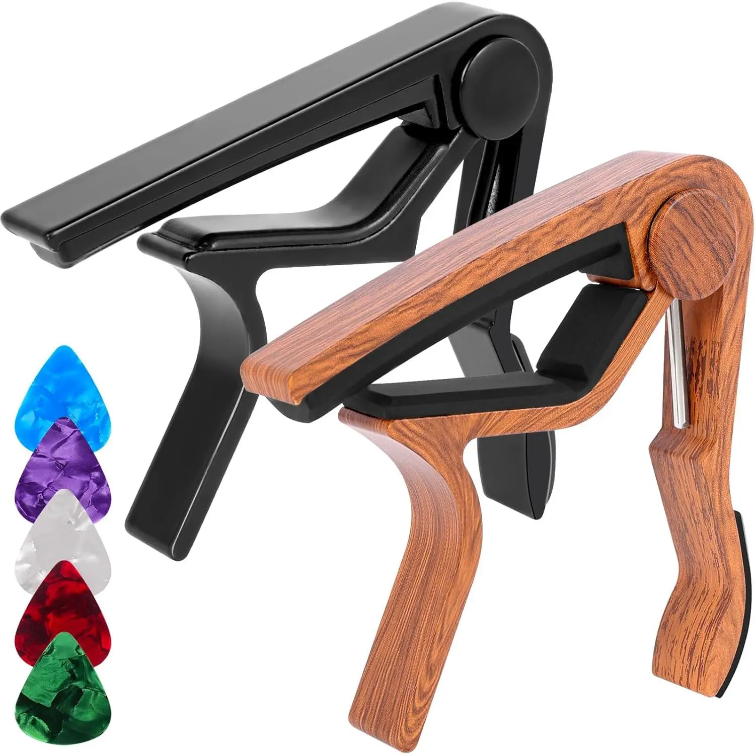 2-Pack Guitar Capo for Acoustic & Electric Guitar 6 String, Black & Color Capo with 5 Picks 2-Pack Guitar Capo for Acoustic & Electric Guitar 6 String, Black & Color Capo with 5 Picks