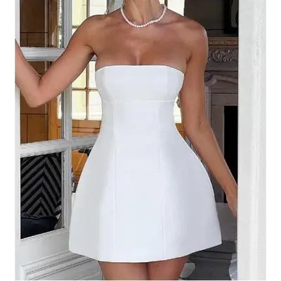 navy blue dress for baby girl Plus Size Backless Strapless Sequin Straight, Glow Off Mini Dress in White, Size 2X, for Birthday or GNO/Date Night main image 1
