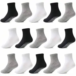 Tphon Toddler Socks With Grippers For Boys Girls, Kids Non Slip Grip Boys Socks 15 Pairs Half Cushion Crew Athletic Sock