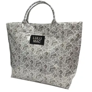 Women's White Washed Camouflage Lulu Mac Plastic Coated Tote Bag, Casual, Lightweight, Multi-Function, with Sturdy Shoulder Straps