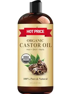 Organic Castor Oil 16 Fl Oz | 100% Pure and Natural | Premium Grade Carrier Oil | Hair, Eyelashes and Eyebrows | Hair and Body | Expeller-Pressed | Hexane-Free, gift for her and him, couple gift, meaningful gift