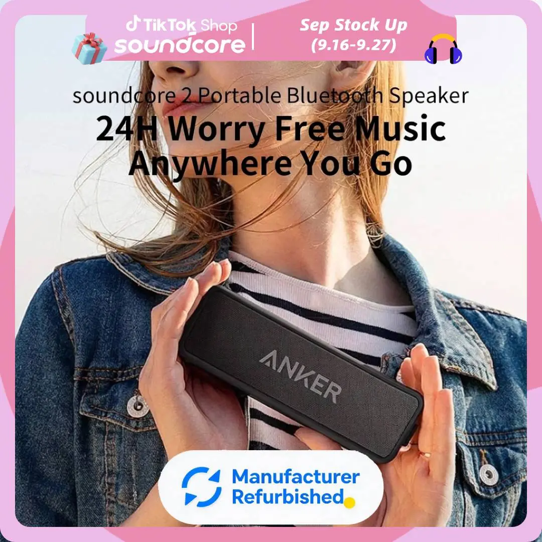 [Refurbished]soundcore 2 Portable Bluetooth Speaker with Stereo Sound, Bluetooth 5, Bassup, IPX7 Waterproof, 24-Hour Playtime, Wireless Stereo Pairing, Speaker for Home, Outdoors, Travel #tiktokshopsummersale, Audio, Bt 5.0, Built-In Li-Ion, Bass Boosted