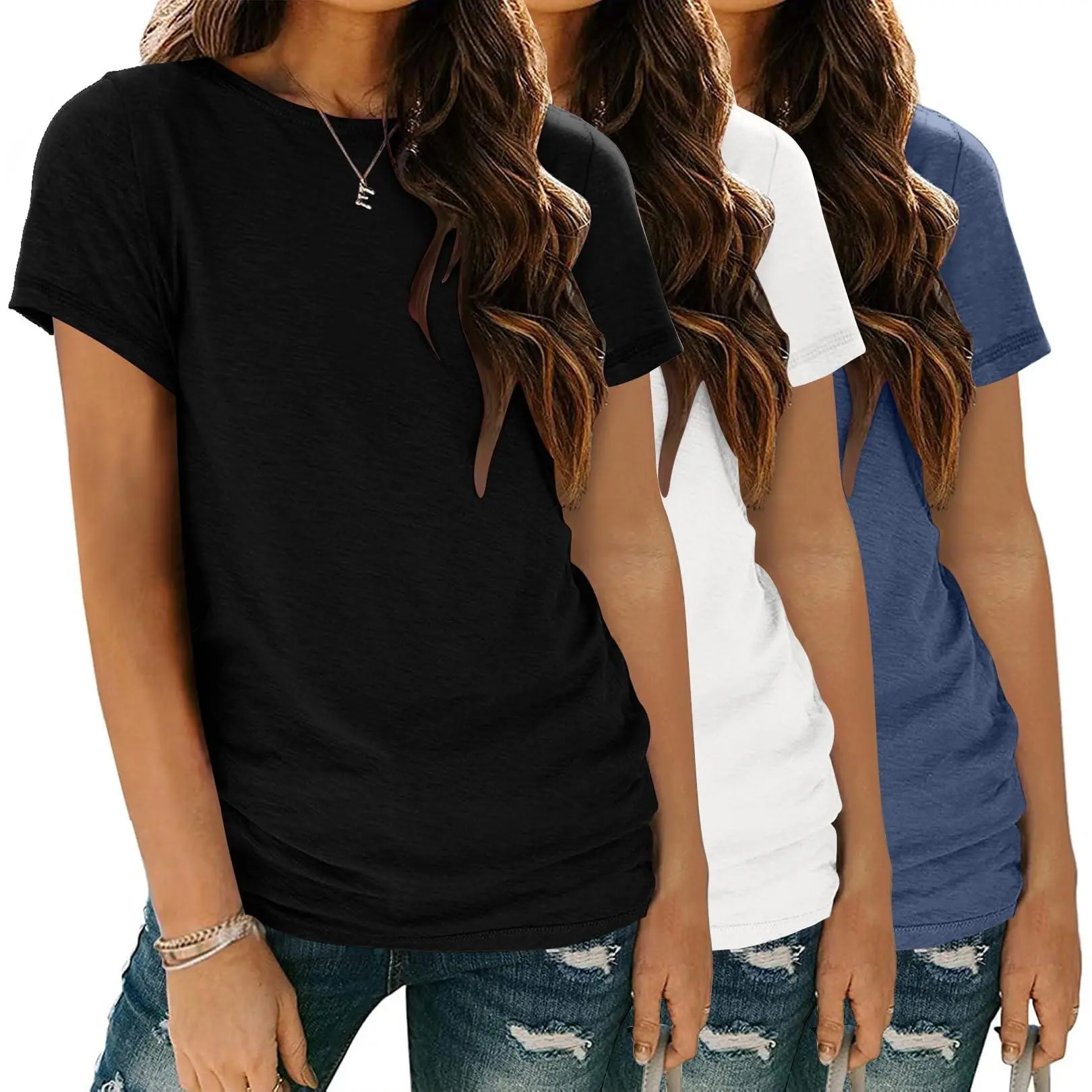 ZEAGOO Women's 3-Pack Basic Short Sleeve Crewneck T-Shirts - Cute, Polyester-Viscose Blend, Loose Fit, Stylish Casual Womenswear Tops, Style, Lady, Comfortable