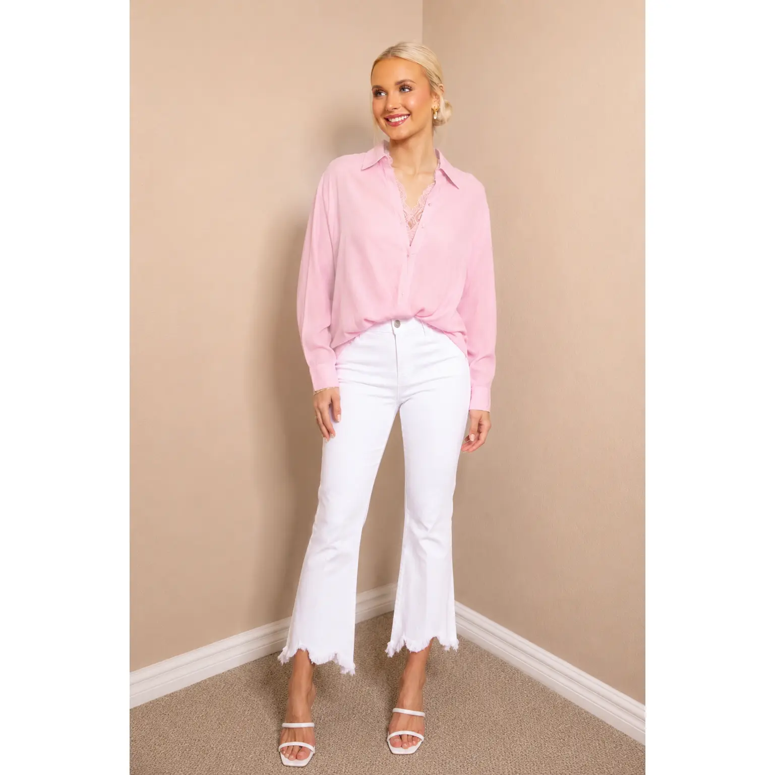 Hidden Happi White Frayed Hem Crop Flare