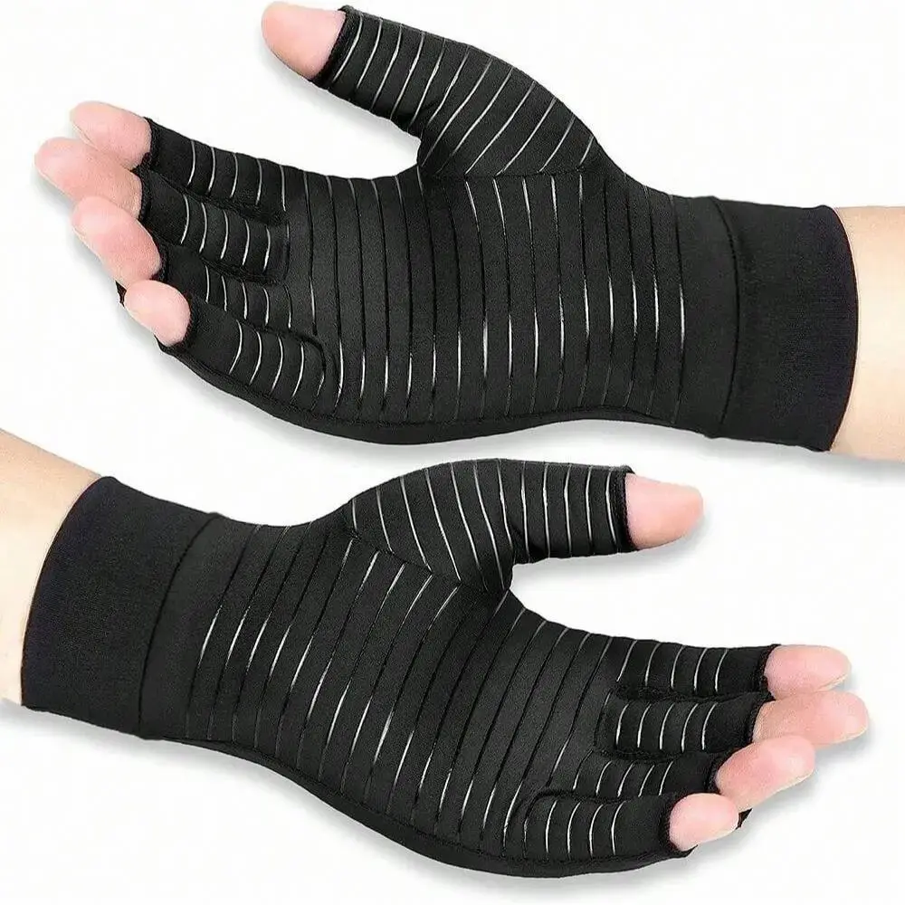 Sports Gloves, Exercise Gloves, Workout Gloves, 1 Pair Copper Fingerless Gloves, Sports Support Compression Gloves for Men and Women, Gym Accessories, Breathable Glove