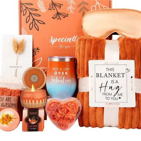 Halloween Fall Gift Fall Gifts Baskets for Women Wife Mom,Birthday Gifts for Sister Friend Girlfriend Teacher,Get Well Self Care Package,Orange Relaxing Spa Gifts for Her Anniversary Christmas,Thanksgiving,Graduation