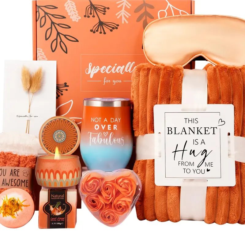 Halloween Fall Gift Fall Gifts Baskets for Women Wife Mom,Birthday Gifts for Sister Friend Girlfriend Teacher,Get Well Self Care Package,Orange Relaxing Spa Gifts for Her Anniversary Christmas,Thanksgiving,Graduation